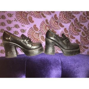 90s Vintage Black Platform Loafers